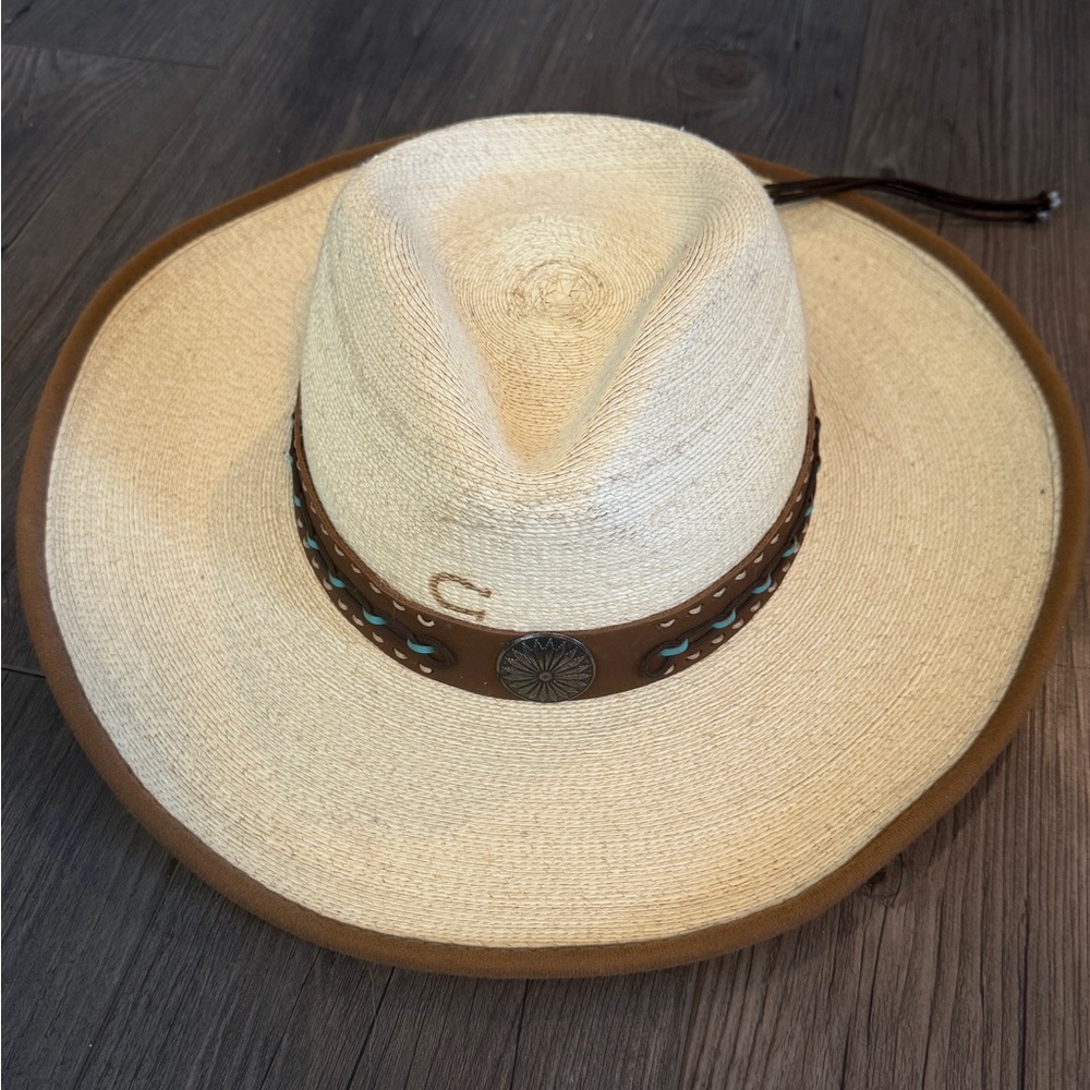 Charlie Horse Straw Western Hat with Turquoise Leather Band